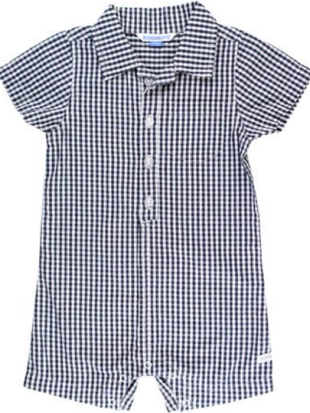 Button-Front Gingham Baby Romper - Navy/White